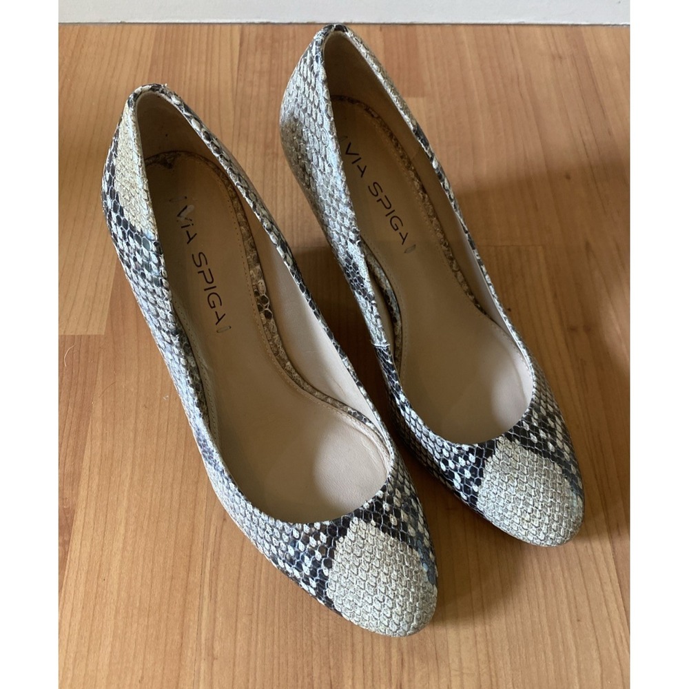 Via Spiga Womens Pump Size 6.5 Leather Wedge Heel Snakeskin Dress Shoes - Picture 4 of 11